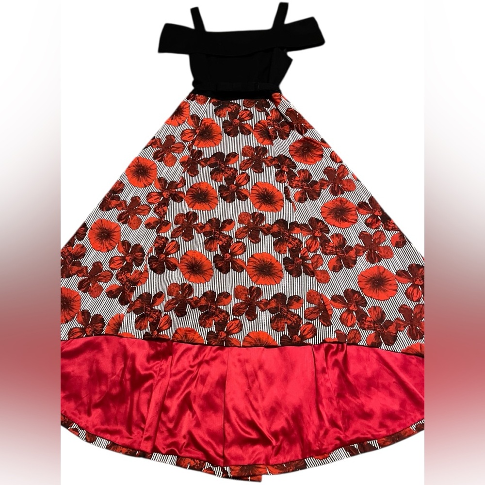 Belle Badgley Mischka Layla Rose Dress Black Floral High-Low US 4 NEW - Picture 2 of 12